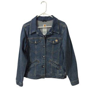 Carhartt For Women Blue Denim Jean Jacket Snap Front Pockets Size M WJ001-F10